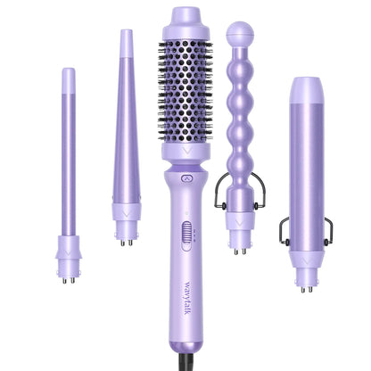 Wavytalk Multi-Curl 5-In-1 Ceramic Curling Wand Set, Fast Heat up Curling Wand from 1/2 to 1 1/4 Inch and a Thermal Brush, Dual Voltage Curling Iron