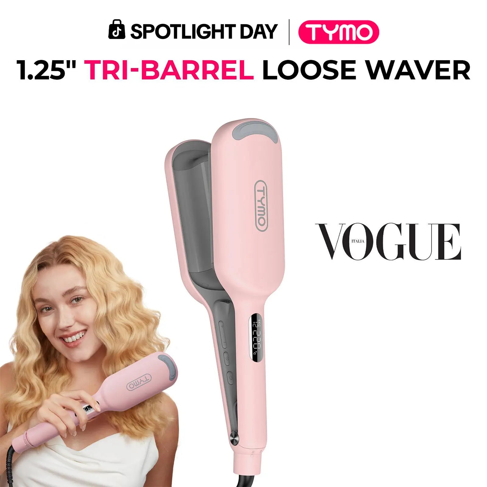 TYMO ROVY 1.25-Inch Beach Waves Curling Wand with Ionic Ceramic 3-Barrel Crimper for Women, Dual Voltage, Anti-Scald, Easy to Use, Mermaid Hair, Gift Box Ready; Travel Hair Tools; Adjustable Volumizing Curler Summervibes Mothersdaygift