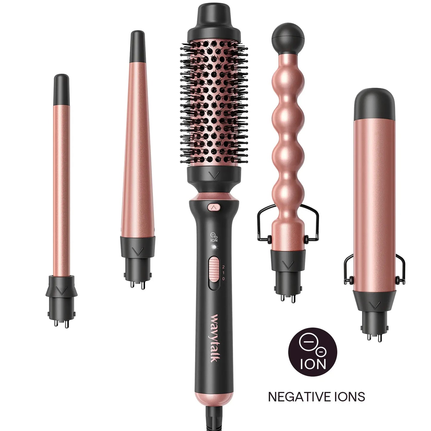 Wavytalk Multi-Curl 5-In-1 Ceramic Curling Wand Set, Fast Heat up Curling Wand from 1/2 to 1 1/4 Inch and a Thermal Brush, Dual Voltage Curling Iron