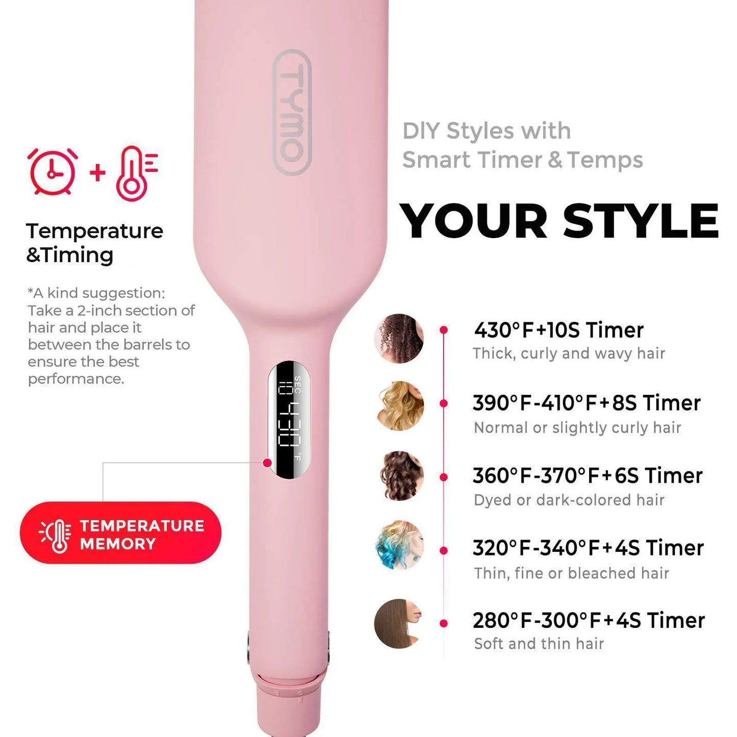 TYMO ROVY COMPACT - 1-Inch Deep Waves Crimper, Negative-Ionic for Smooth Hollywood & Mermaid Waves, Curler Roller Styling Tool, Gift Ready; Ionic Ceramic French Curling Iron; Travel Tools; Adjustable Volumizing Curler Summervibes Mothersdaygift