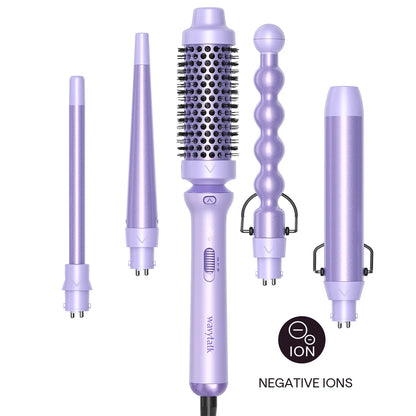 Wavytalk Multi-Curl 5-In-1 Ceramic Curling Wand Set, Fast Heat up Curling Wand from 1/2 to 1 1/4 Inch and a Thermal Brush, Dual Voltage Curling Iron