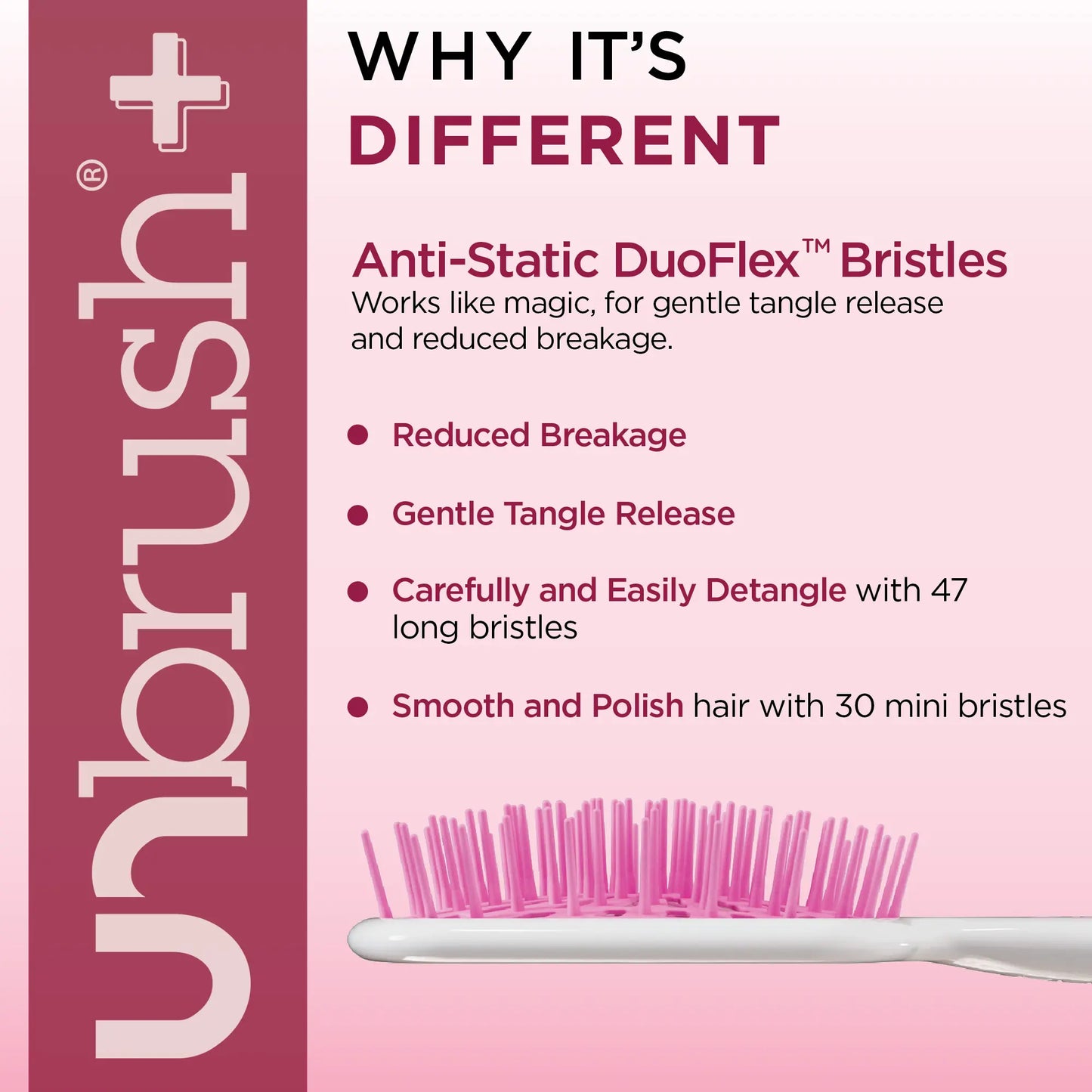 Unbrush plus Detangling Hair Brush, Gentle Tangle Release, Reduced Dreakage, Decreases Hair Drying Time, Easy-To-Clean, Ultra Light, Soft Bristle by FHI HEAT