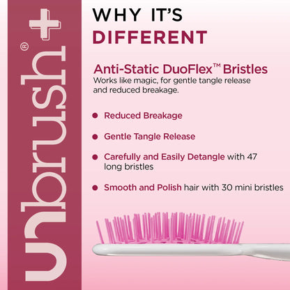 Unbrush plus Detangling Hair Brush, Gentle Tangle Release, Reduced Dreakage, Decreases Hair Drying Time, Easy-To-Clean, Ultra Light, Soft Bristle by FHI HEAT
