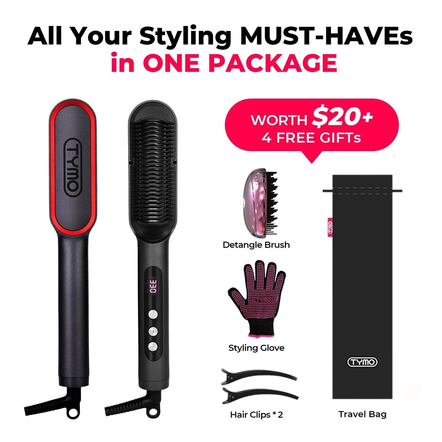 TYMO RING Series - TYMO RING or TYMO RING plus or TYMO FLIPRO 2-In-1 Straightener Comb for Frizz-Free Styling, Ionic Titanium Brush, 9 Temp & LED, Multifunctional Brush, Fast Heat, Each Sold Separately; Summervibes Plancha De Cabello, Mothersdaygift