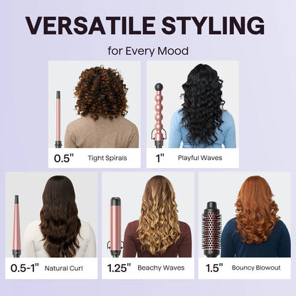 Wavytalk Multi-Curl 5-In-1 Ceramic Curling Wand Set, Fast Heat up Curling Wand from 1/2 to 1 1/4 Inch and a Thermal Brush, Dual Voltage Curling Iron