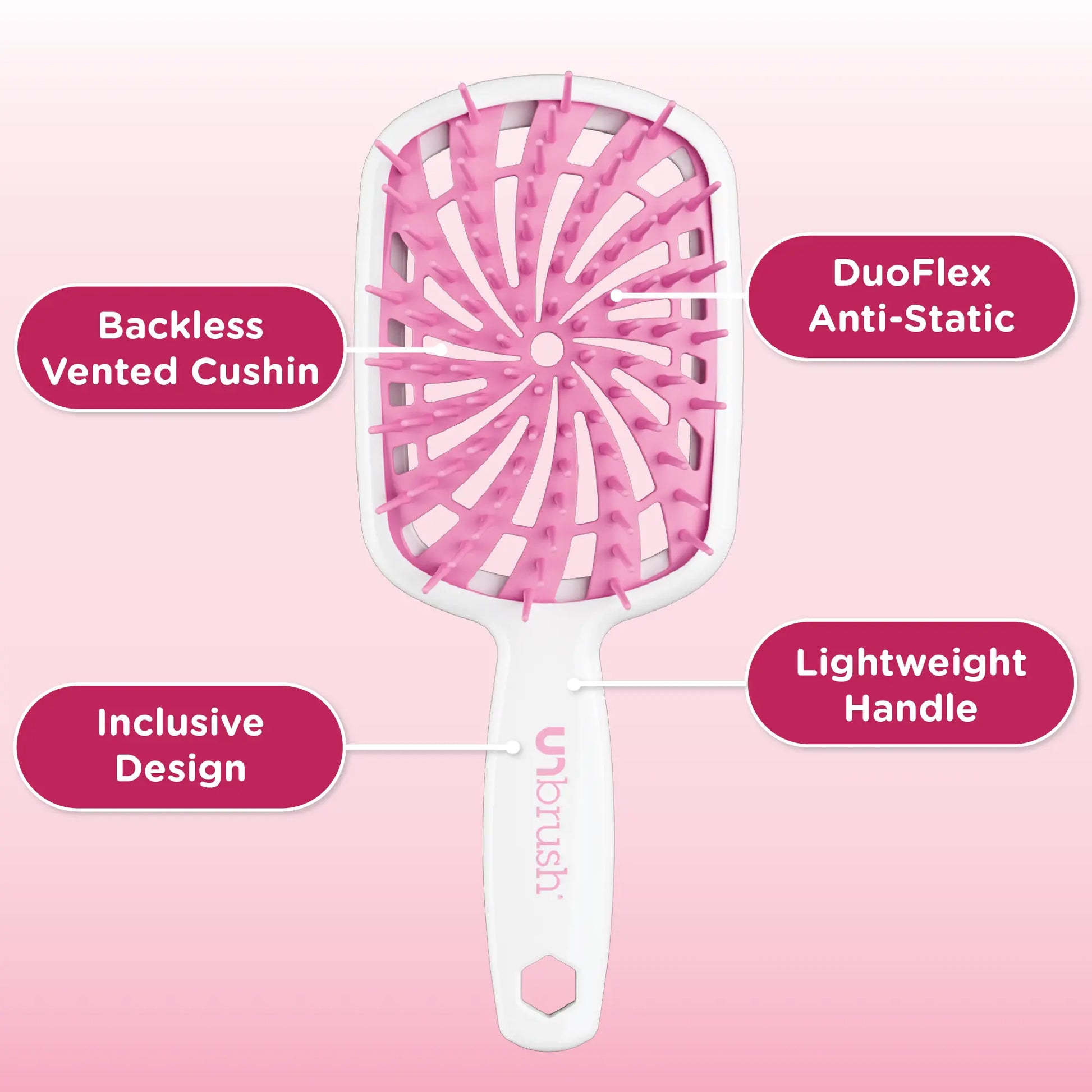 Unbrush plus Detangling Hair Brush, Gentle Tangle Release, Reduced Dreakage, Decreases Hair Drying Time, Easy-To-Clean, Ultra Light, Soft Bristle by FHI HEAT