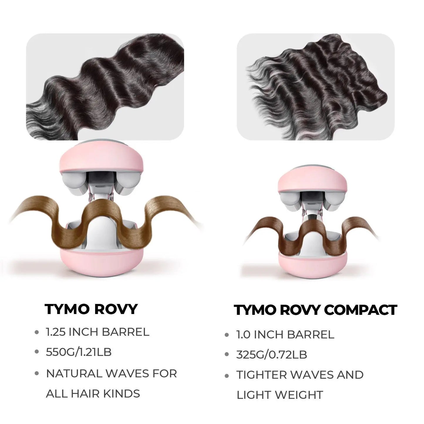 TYMO ROVY COMPACT - 1-Inch Deep Waves Crimper, Negative-Ionic for Smooth Hollywood & Mermaid Waves, Curler Roller Styling Tool, Gift Ready; Ionic Ceramic French Curling Iron; Travel Tools; Adjustable Volumizing Curler Summervibes Mothersdaygift