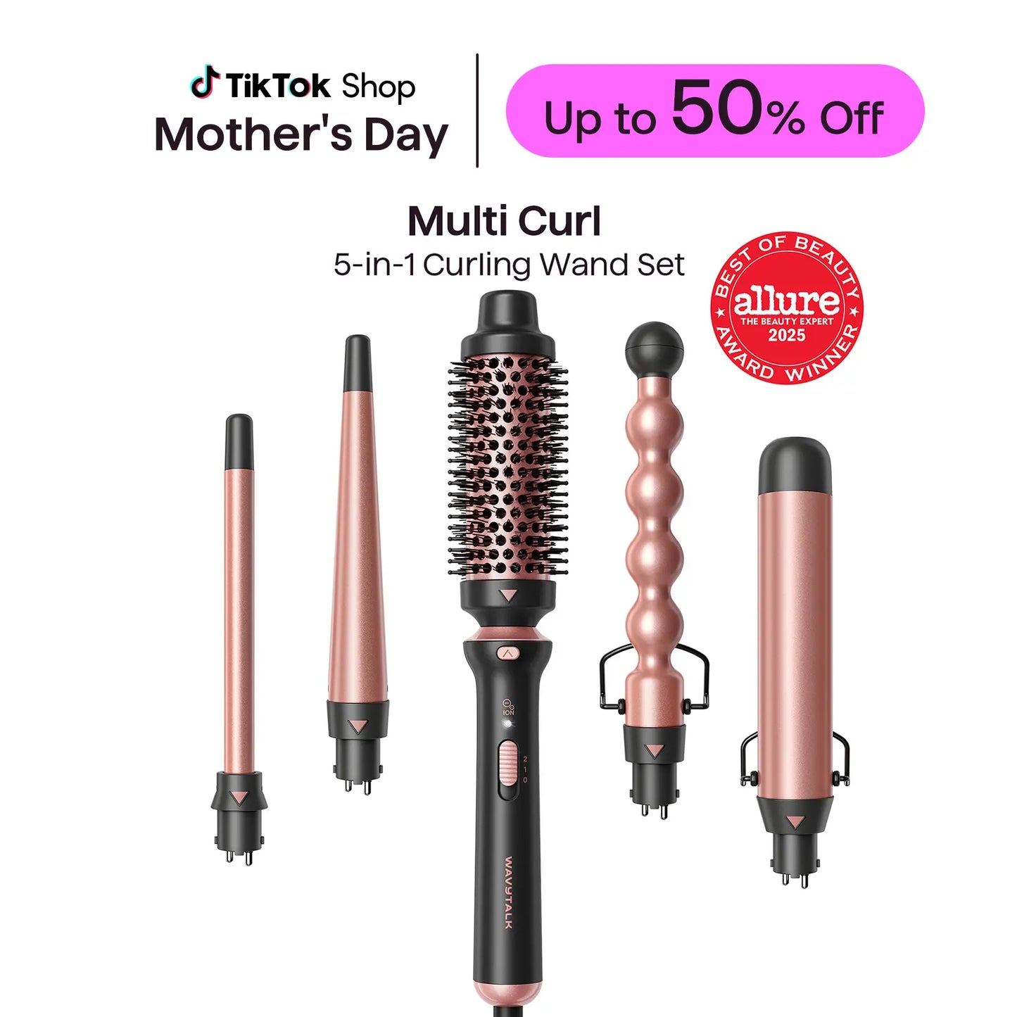 Wavytalk Multi-Curl 5-In-1 Ceramic Curling Wand Set, Fast Heat up Curling Wand from 1/2 to 1 1/4 Inch and a Thermal Brush, Dual Voltage Curling Iron