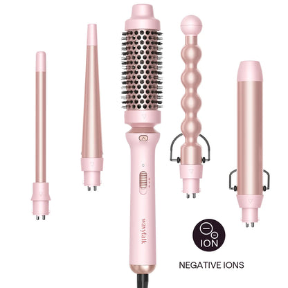 Wavytalk Multi-Curl 5-In-1 Ceramic Curling Wand Set, Fast Heat up Curling Wand from 1/2 to 1 1/4 Inch and a Thermal Brush, Dual Voltage Curling Iron